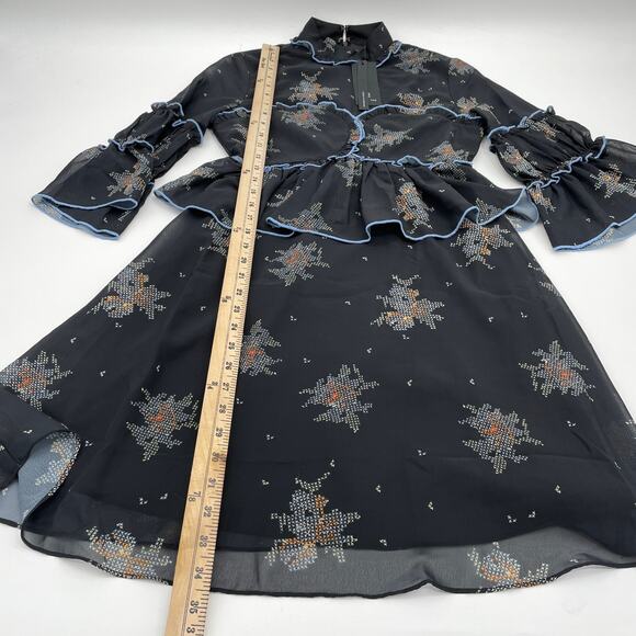 New LOST INK Patterned Ruffle Bell Sleeve Chiffon Dress Womens Sz XXS - Picture 7 of 7